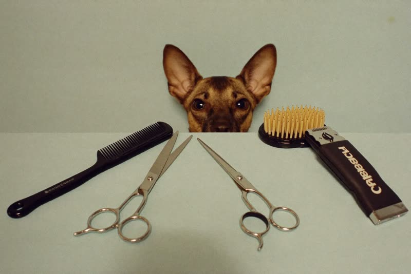 Grooming tools laid out on a clean surface
